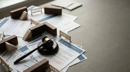 Illustration symbolique d'un dossier administratif avec documents et obstacles representant le fichage AGIRA