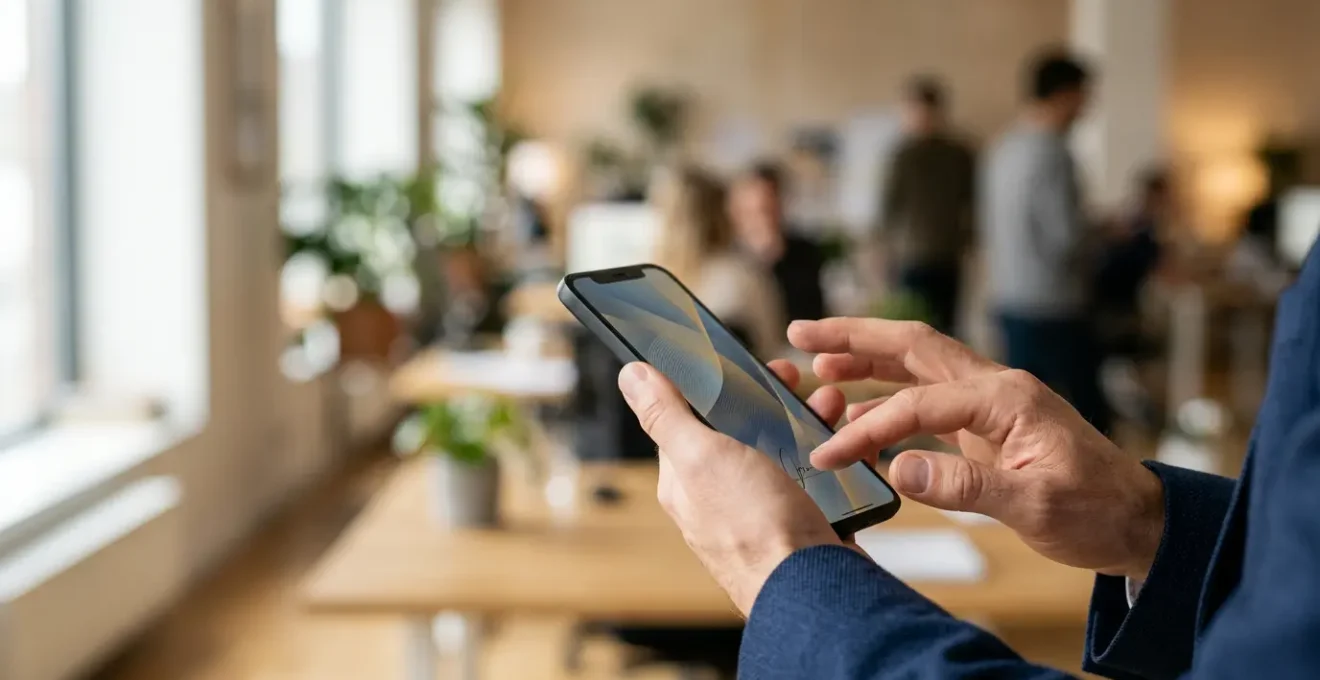 Main tenant un smartphone avec interface de signature numérique sécurisée