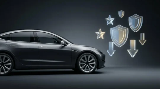 Voiture moderne avec équipements de sécurité avancés symbolisant la protection et les économies d'assurance