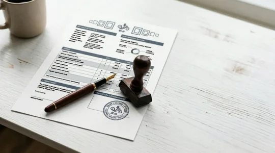 Document de simulation d'assurance auto avec tampon de validation et stylo, symbolisant la fixation légale d'un tarif