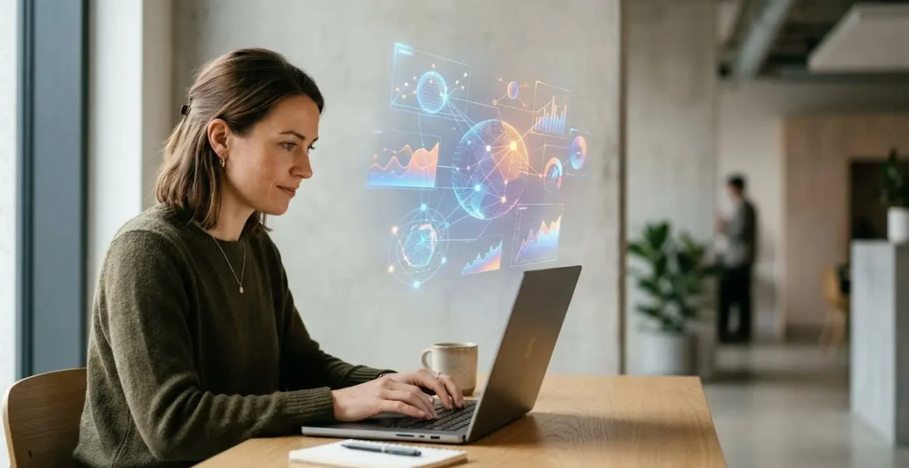 Personne travaillant sur un ordinateur analysant des données d'assurance dans un environnement moderne et numérique