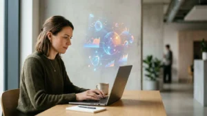 Personne travaillant sur un ordinateur analysant des données d'assurance dans un environnement moderne et numérique