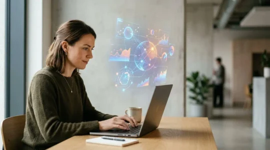 Personne travaillant sur un ordinateur analysant des données d'assurance dans un environnement moderne et numérique