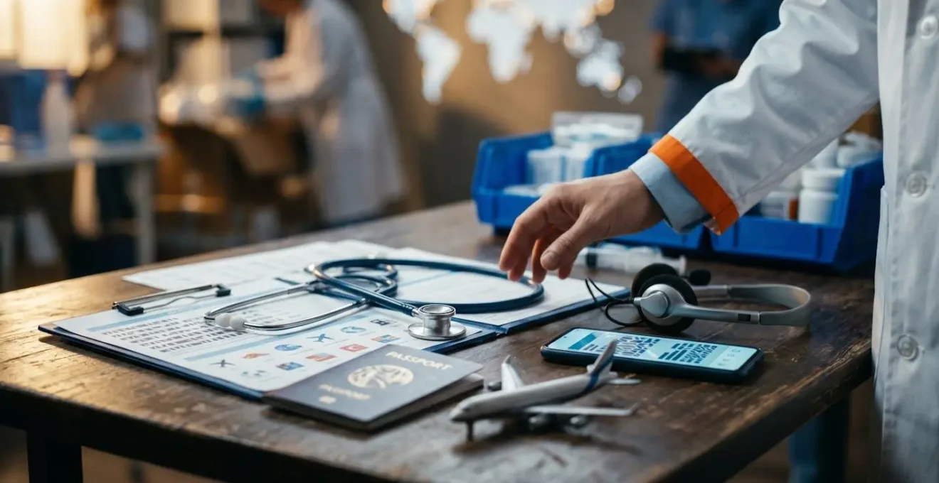 Atmosphère de coordination medicale professionnelle pour organiser un transfert sanitaire international