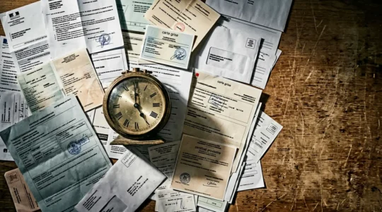 Dossier administratif d'immatriculation automobile avec documents officiels dispersés et horloge symbolisant l'urgence du délai