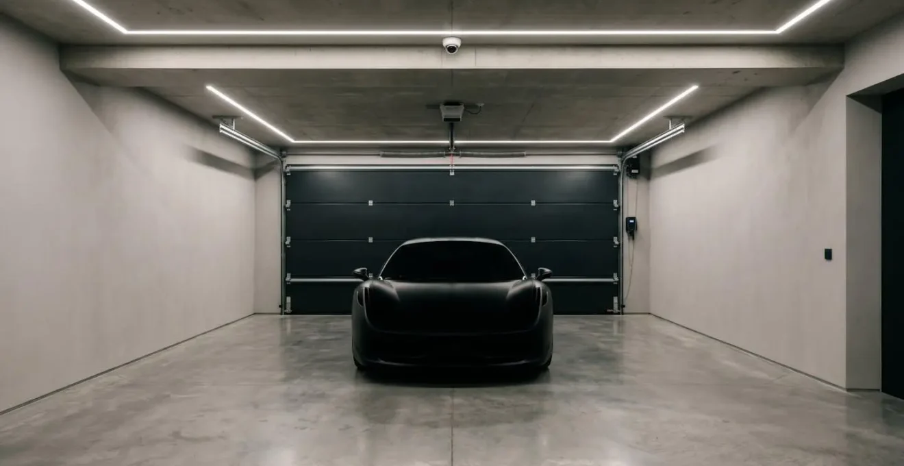 Garage privé sécurisé fermé pour véhicule de luxe illustrant les conditions de stationnement exigées par les assurances